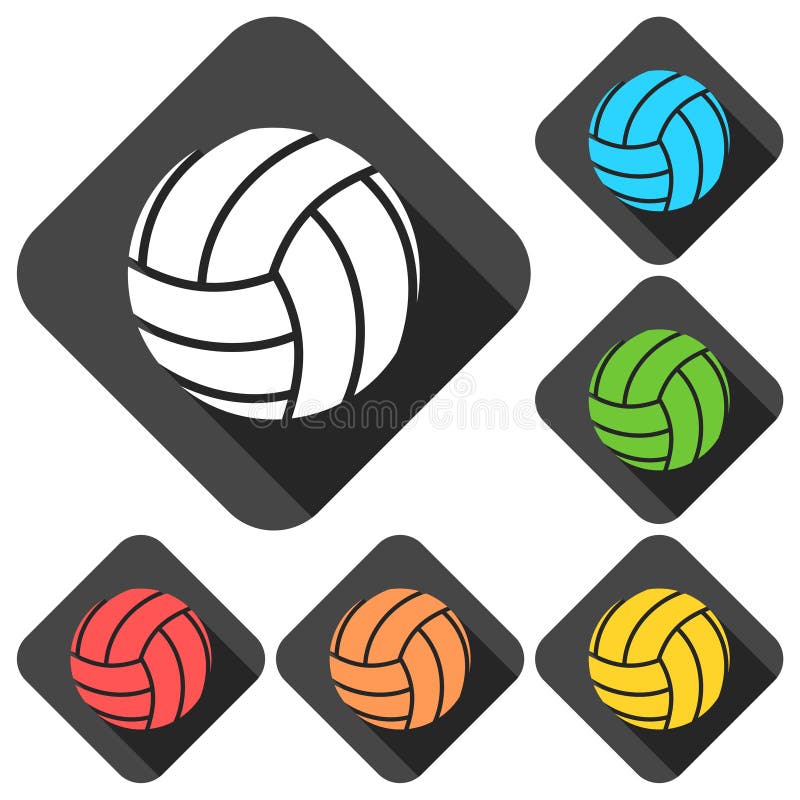 Volleyball Icons Set With Long Shadow Stock Vector - Illustration of ...