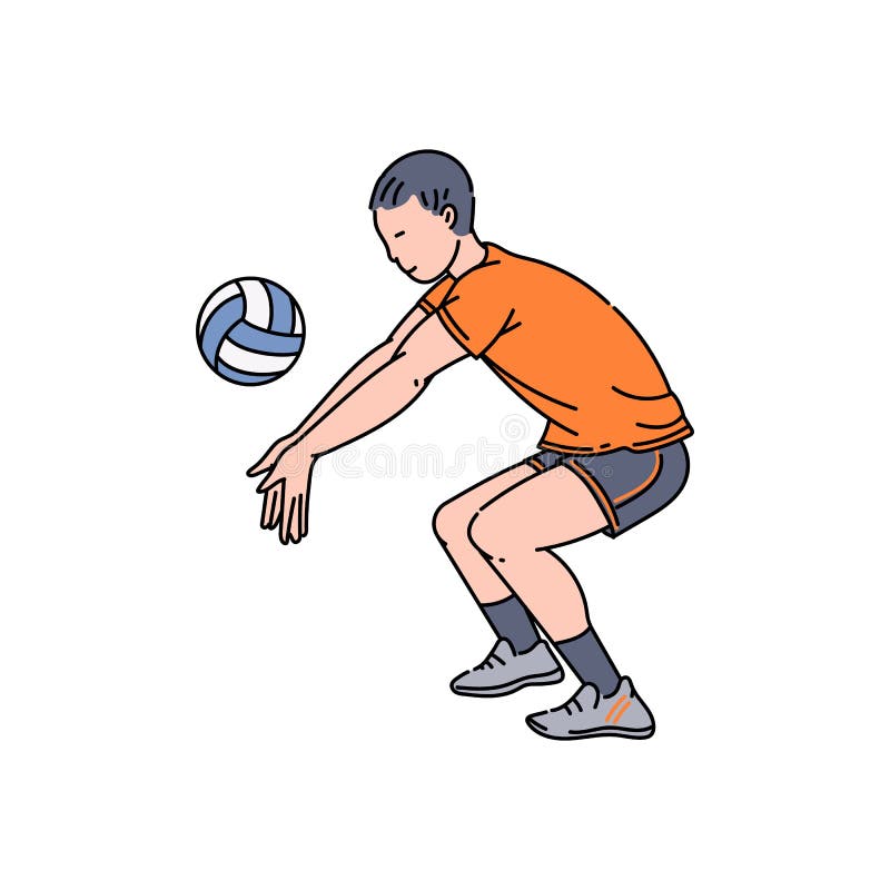 Cartoon Man Doing Bump Pass in Volleyball - Male Athlete Receiving a ...