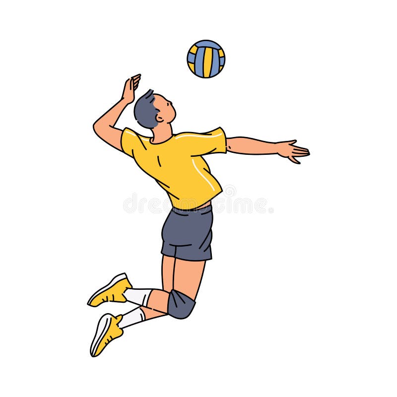 Volleyball player man jumping serving ball sketch vector illustration
