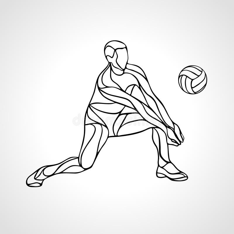 Volleyball Player Outline Silhouette Stock Vector - Illustration of ...