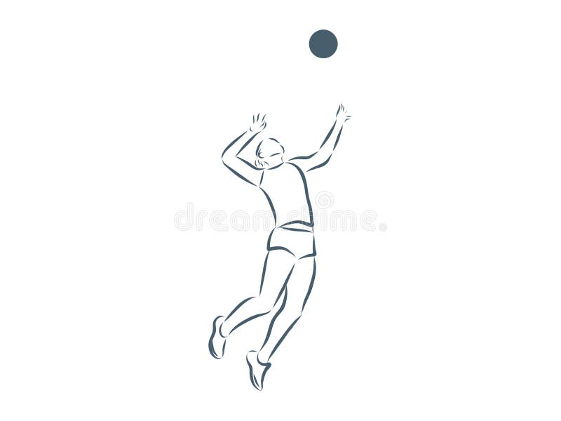 Volleyball Player Serving the Ball - Black and White Vector Outline ...