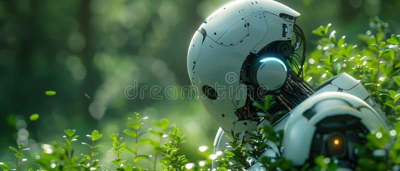 Vollkorb-androider Heimtierroboter hilft beim Gartenbau Roboter-Helfer-Hightech-Design lizenzfreie abbildung