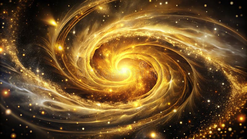 Volo cosmico d'oro un vortice celestiale mesmerante di energia di rotazione e di polvere di stelle radiante. Generative AI royalty illustrazione gratis