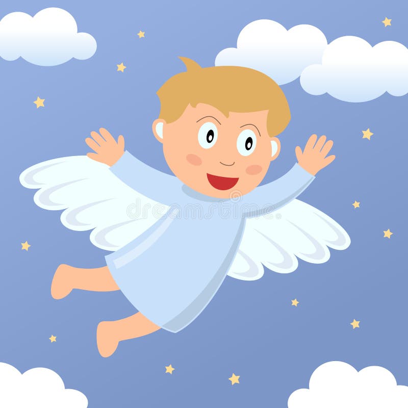 Volo del ragazzo di angelo nel cielo illustrazione di stock Volo del ragazzo di angelo nel cielo illustrazione di stock