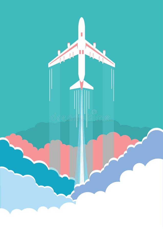 Volo dell'aeroplano in manifesto del fondo del cielo illustrazione di stock