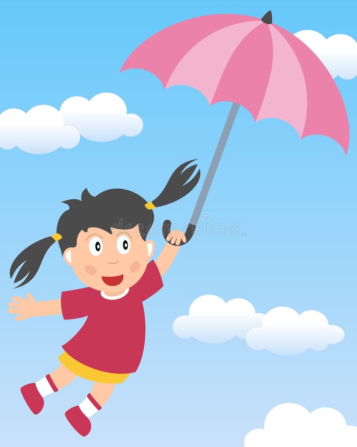 Volo della bambina con l'ombrello illustrazione vettoriale Volo della bambina con l'ombrello illustrazione vettoriale