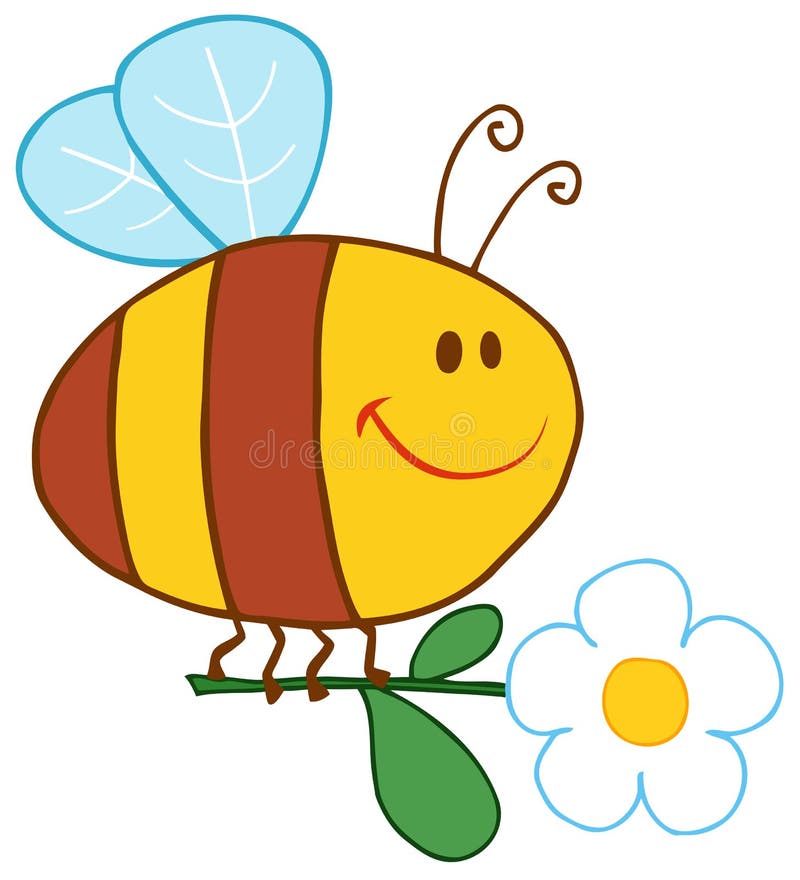 Volo felice dell'ape con il fiore illustrazione vettoriale Volo felice dell'ape con il fiore illustrazione vettoriale