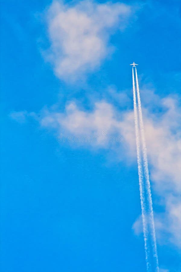 Volo piano con il cielo blu delle tracce immagini stock Volo piano con il cielo blu delle tracce immagini stock