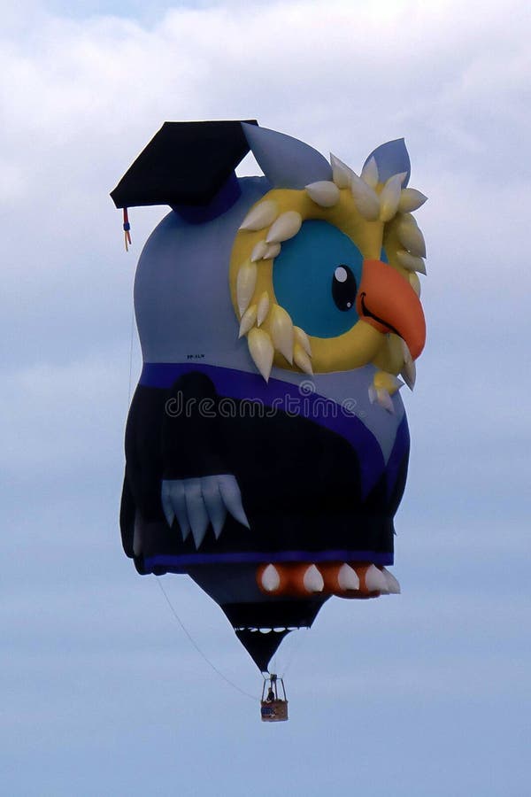 Volo speciale del gufo di forma i cieli alla festa internazionale del pallone di Albuquerque fotografie stock Volo speciale del gufo di forma i cieli alla festa internazionale del pallone di Albuquerque fotografie stock