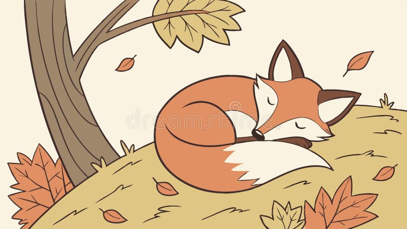 Volpe dormiente in autunno lascia un vettore di natura accogliente. progettazione vettoriale Generative AI illustrazione di stock
