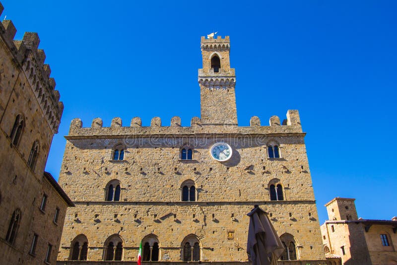 Volterra town, medieval palace Palazzo Dei Priori landmark stock image Volterra town, medieval palace Palazzo Dei Priori landmark stock image