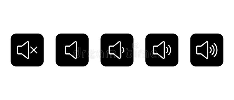 Volume level icon in black square. Speaker with sound waves symbol stock illustration