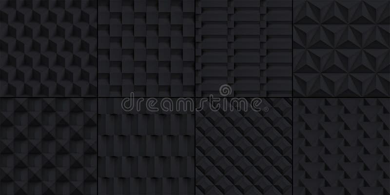 8 Volume realistic cubes textures set, black geometric patterns, vector design dark backgrounds for you projects vector illustration