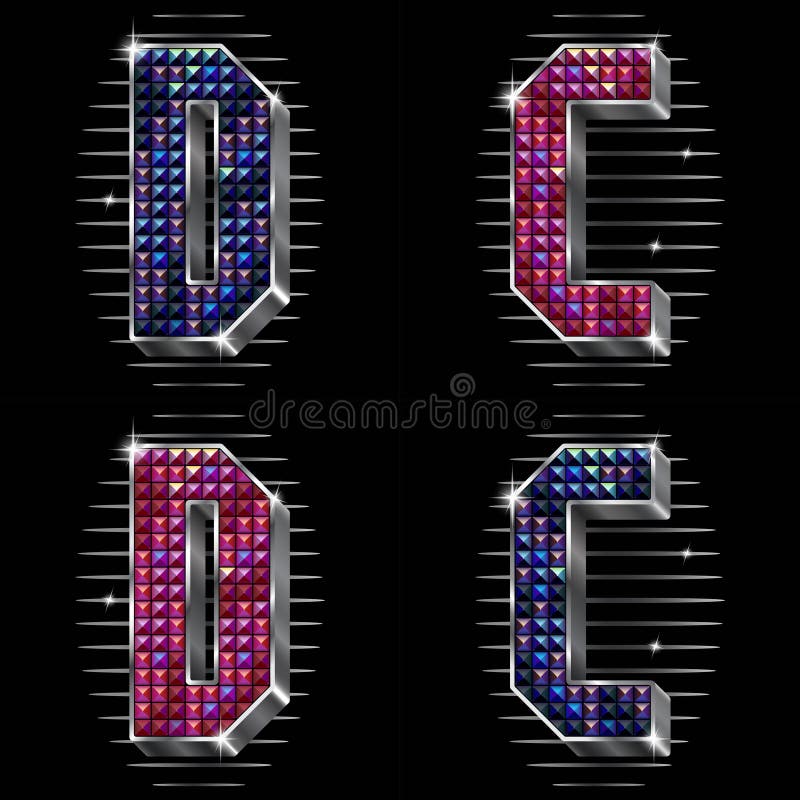 Volume vector letters C,D with shiny rhinestones