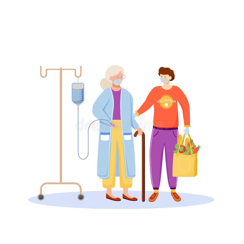 Voluntar să ajute la personajul vectorial de culoare plată cu fațetă royalty free illustration