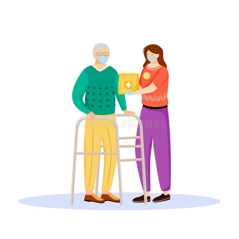 Voluntar să ajute la personajul vectorial de culoare plată cu fațetă vector illustration