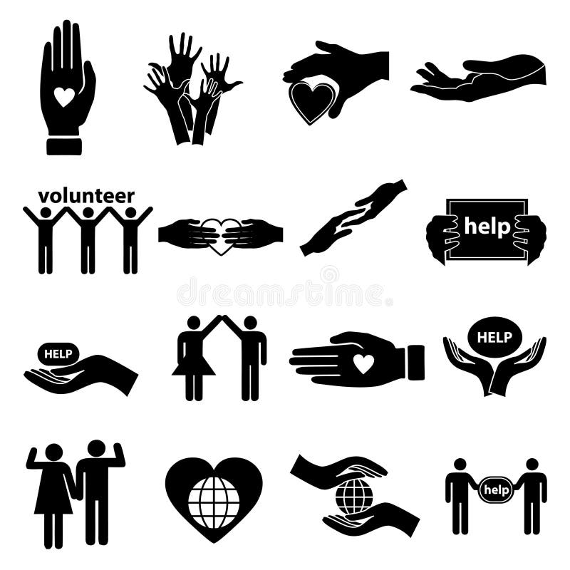 Volunteer helping icons set stock illustration Volunteer helping icons set stock illustration