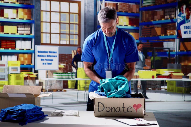 Volunteer Sorting Clothes. Humanitarian Care Refugee Assistance. Charity sorting stock images, royalty-free photos and pictures