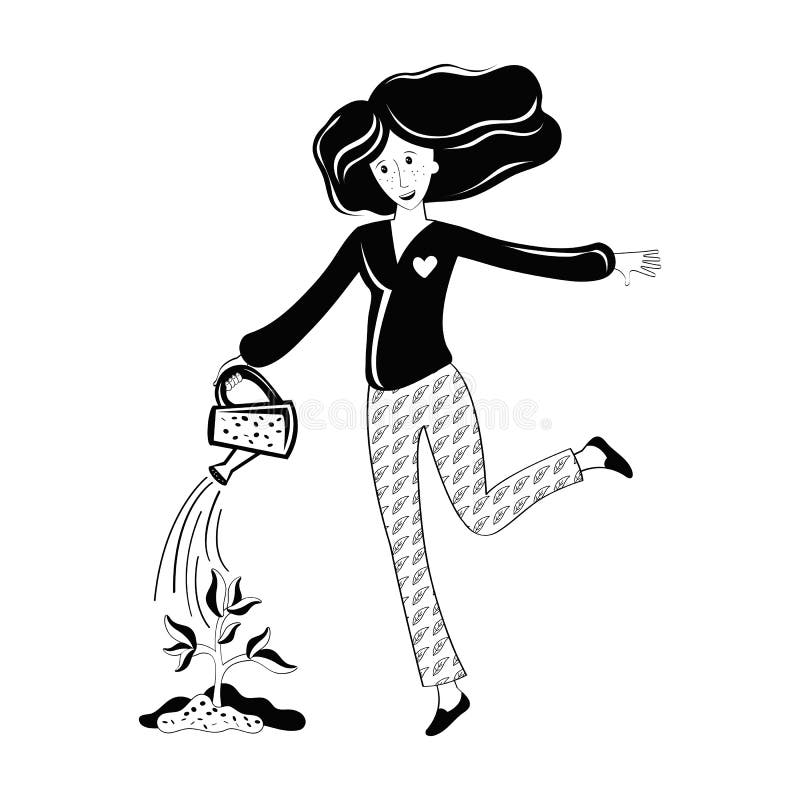 Volunteering, charity social concept. A young woman watering a plant. Volunteer people plant trees in city Park. The gardener vector illustration Volunteering, charity social concept. A young woman watering a plant. Volunteer people plant trees in city Park. The gardener vector illustration