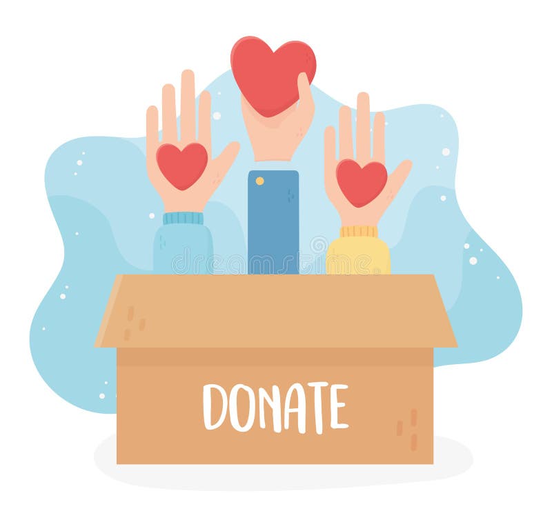 Volunteering, help charity donate hands with hearts box