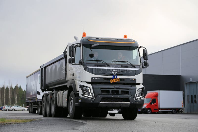 New Volvo FMX 540 Xpro Tipper Truck Headlight Detail, Vertical View. Stock  Photo