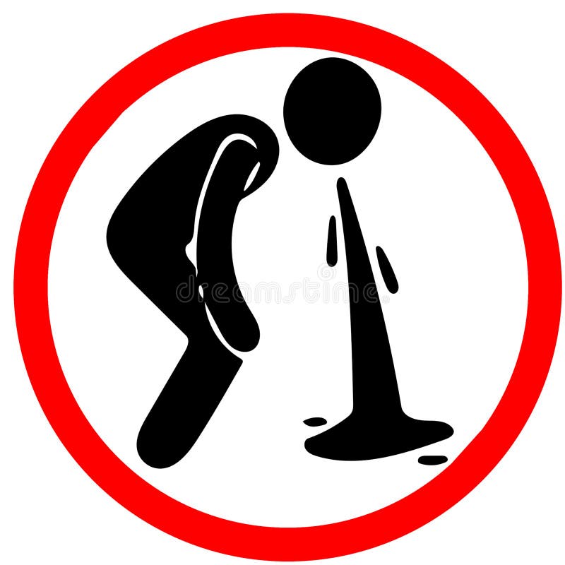 Vomitando o cuidado permitido do vômito do sinal de aviso sinal de estrada vermelho do círculo isolado no branco ilustração royalty free Vomitando o cuidado permitido do vômito do sinal de aviso sinal de estrada vermelho do círculo isolado no branco ilustração royalty free