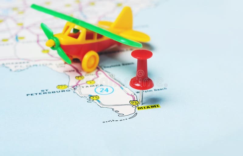 Voo do mapa de Miami EUA fotografia de stock