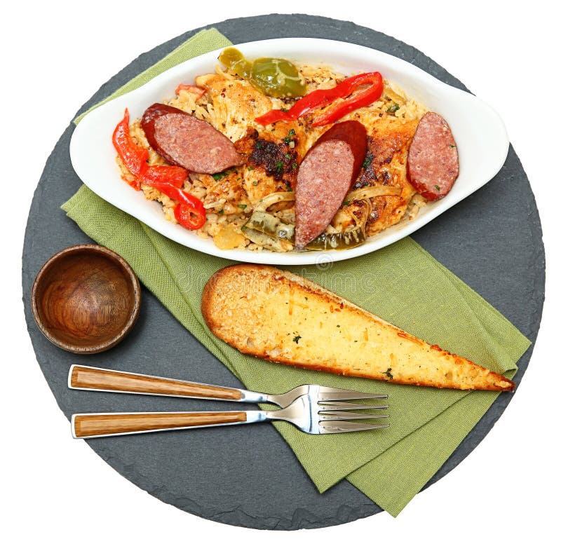 Voodoo Spicy Cajun Chicken and Sausage with Rice Stock Photo Image of