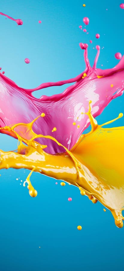 Vopseaua roz și galbenă care se lipește de un fond albastru deschis creează o imagine dinamică abstractă dinamică stock photos