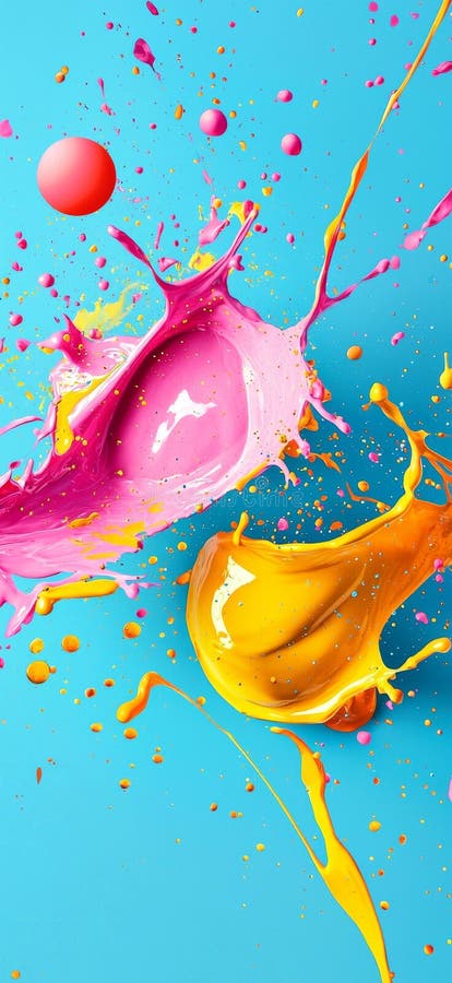 Vopseaua roz și galbenă se așează pe un fond albastru deschis, creând o compoziție abstractă dinamică și dinamică cu royalty free stock photography