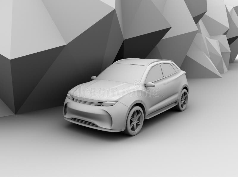 Vorbildliche Wiedergabe elektrisches SUV des Lehms auf geometrischem Hintergrund lizenzfreie abbildung