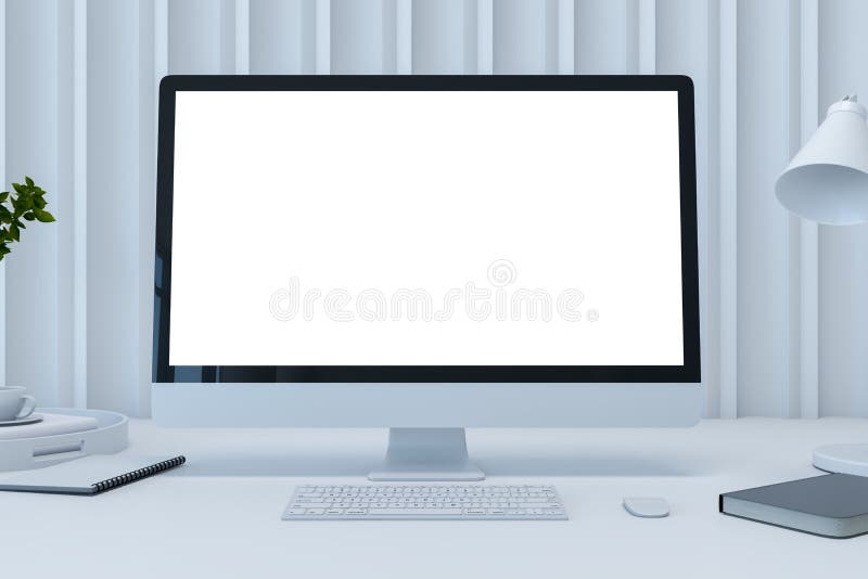 Vorderansicht auf dem weißen, modernen Computerbildschirm mit Platz für Ihr Logo oder Text auf hellen Schatten Hintergrund 3D-Dars vektor abbildung
