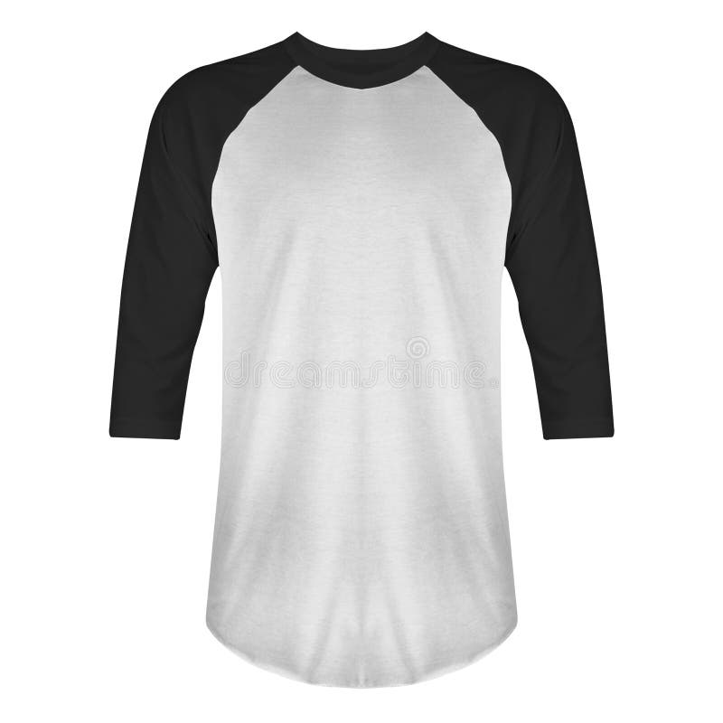 Vorderansicht der leeren Ärmel T-Shirt Raglan 3/4 mit der schwarzen weißen Farbe, die auf weißem Hintergrund lokalisiert wird, be