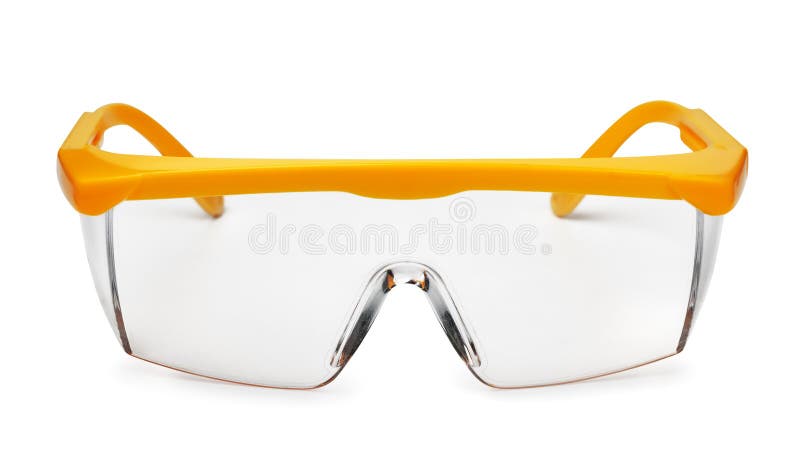 Vorderansicht von gelben Plastiksicherheitsschutzbrillen