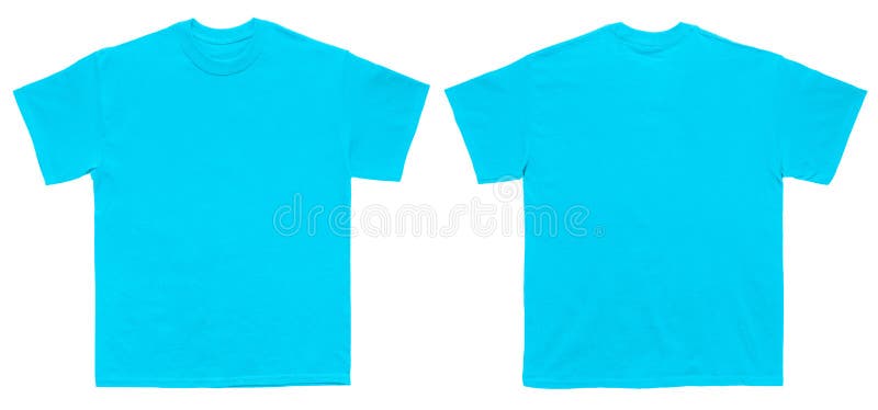 Vordere und hintere Ansicht der leeren T-Shirt Farbhimmelblau-Schablone lizenzfreie stockfotos Vordere und hintere Ansicht der leeren T-Shirt Farbhimmelblau-Schablone lizenzfreie stockfotos