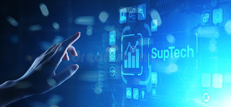 Vorgeschriebenes Technologie? berwachungskonzept Suptech Regtech auf virtuellem Schirm stockfotos