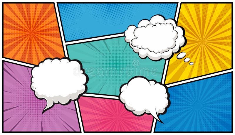 Vorlage für Comic-Buchseiten mit leeren Dialogblasen. Grafiklayout mit leeren Sprachwolken. lizenzfreie abbildung
