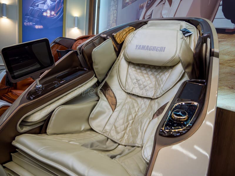Fragment of modern Yamaguchi brand massage chair stock image