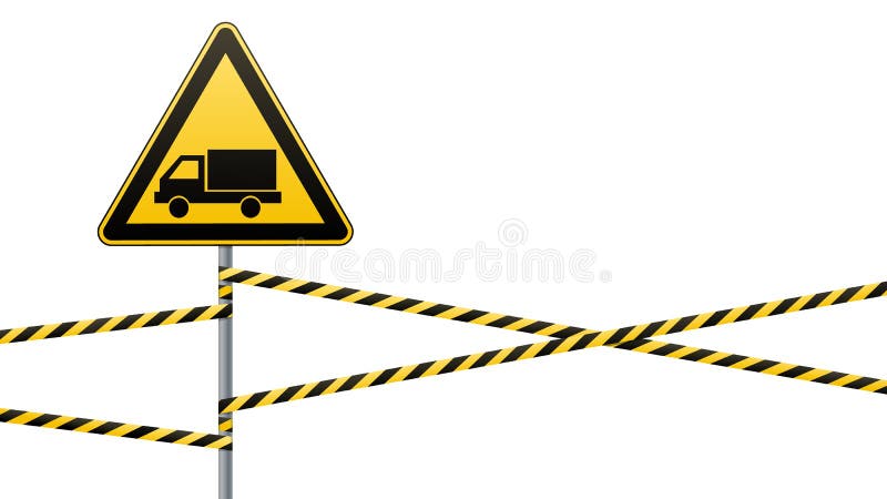 Vorsicht - Gefahrenwarnzeichensicherheit Passen Sie vom Auto auf Ein gelbes Dreieck mit einem schwarzen Bild Das Zeichen auf dem