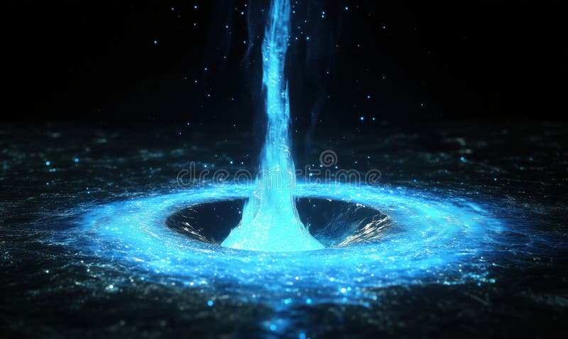 Vortex of luminous blue water creating a mesmerizing whirlpool effect stock photo