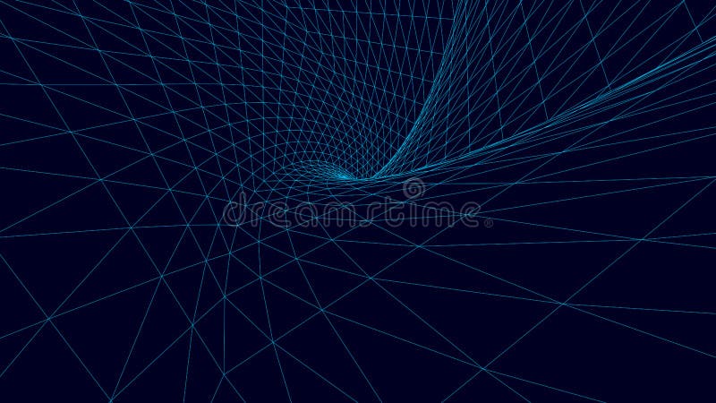 Vortex. Vector perspective curved grid. Wireframe abstract tunnel. 3D vector wormhole with a mesh structure vector illustration