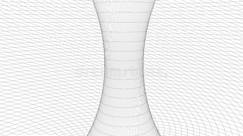 Vortex. Vector perspective curved grid. Wireframe abstract tunnel. 3D vector wormhole with a mesh structure stock illustration