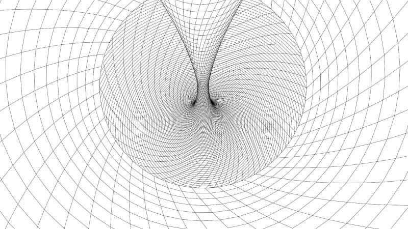 Vortex. Vector perspective curved grid. Wireframe abstract tunnel. 3D vector wormhole with a mesh structure royalty free illustration