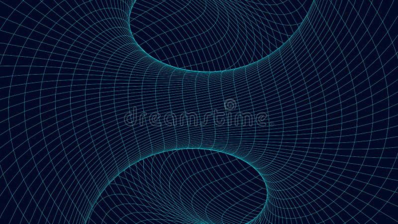 Vortex. Vector perspective curved grid. Wireframe abstract tunnel. 3D vector wormhole with a mesh structure stock illustration
