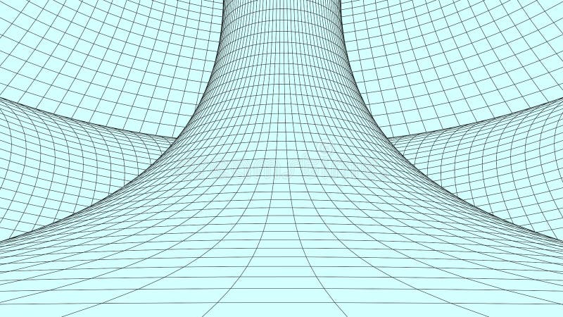Vortex. Vector perspective curved grid. Wireframe abstract tunnel. 3D vector wormhole with a mesh structure vector illustration