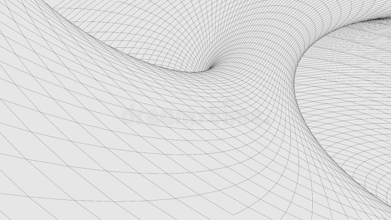 Vortex. Vector perspective curved grid. Wireframe abstract tunnel. 3D vector wormhole with a mesh structure vector illustration