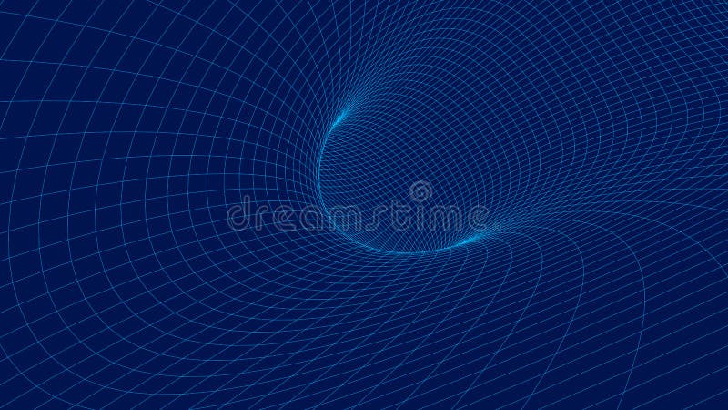 Vortex. Vector perspective curved grid. Wireframe abstract tunnel. 3D vector wormhole with a mesh structure royalty free illustration