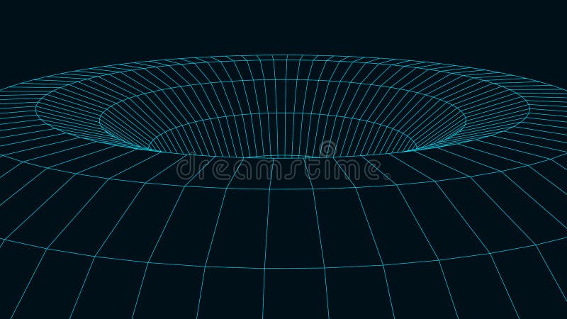 Vortex. Vector perspective curved grid. Wireframe abstract tunnel. 3D vector wormhole with a mesh structure vector illustration