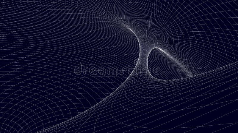 Vortex. Vector perspective curved grid. Wireframe abstract tunnel. 3D vector wormhole with a mesh structure royalty free illustration