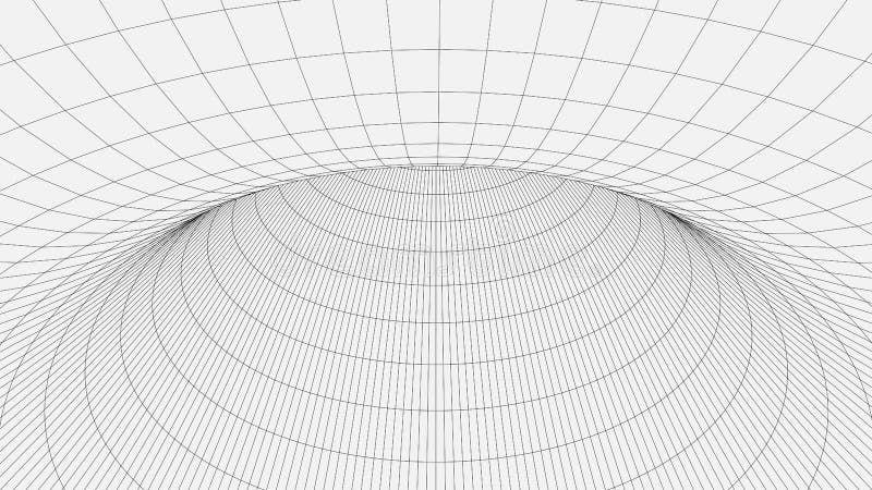 Vortex. Vector perspective curved grid. Wireframe abstract tunnel. 3D vector wormhole with a mesh structure vector illustration